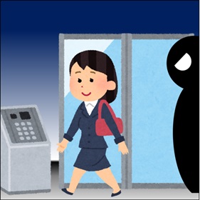 夜間の独り歩きをしている女性を狙う不審者のイラスト