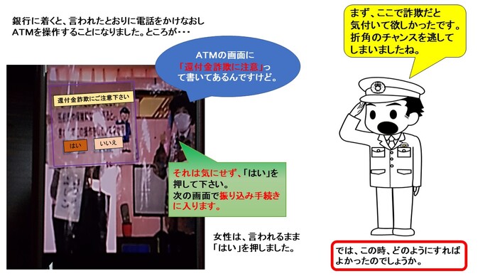 特殊詐欺被害防止教室の一部をお見せします。3枚目の画像