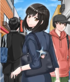 女性が後ろを振り返りながら歩いている様子のイラスト(YouTubeのサイトへリンク)