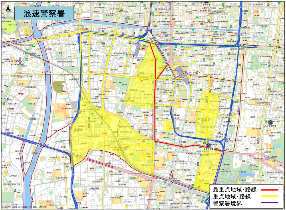浪速警察署・駐車監視員活動ガイドラインの地図