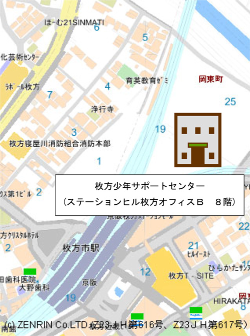 枚方少年サポートセンターの所在地の地図