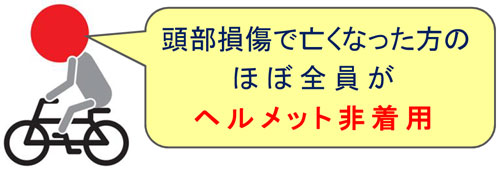 頭部損傷で亡くなった方のほぼ全員がヘルメット非着用でした。