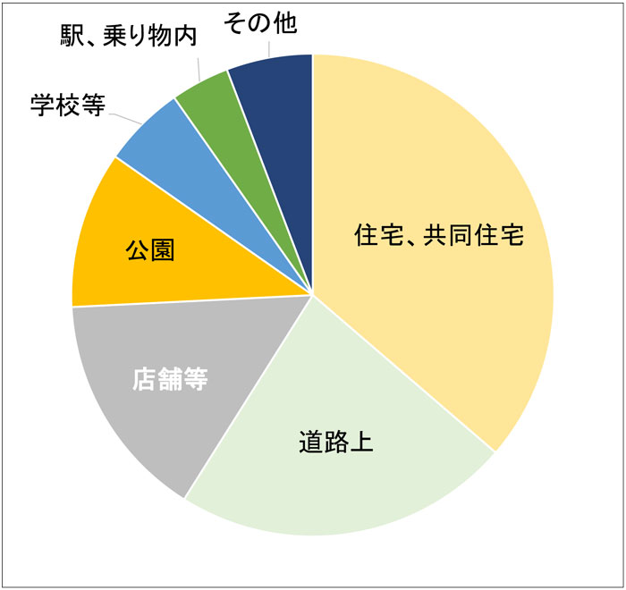 令和7年中における子供(13歳未満)が身体に被害を受ける犯罪を認知した場所別被害状況のグラフ