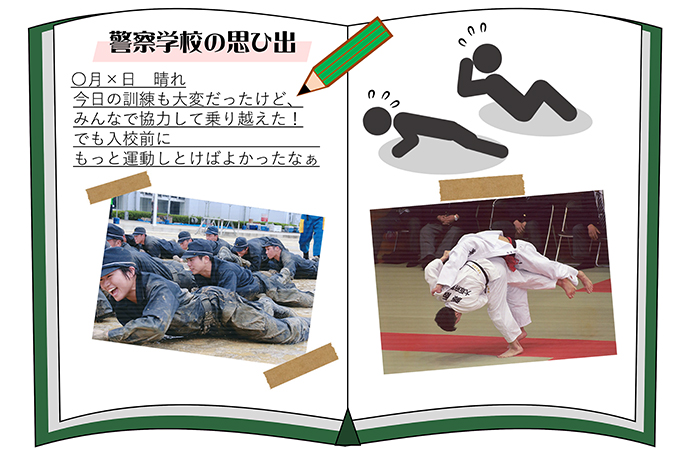 警察学校の思い出を日記風にしたイラスト