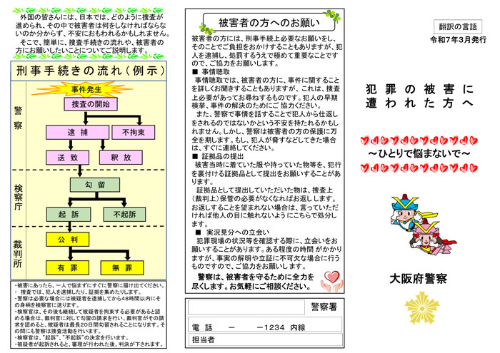 犯罪被害者支援リーフレット画像(日本語版・その1)
