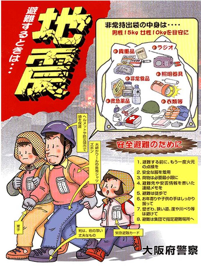 地震避難時の注意点の詳細内容を説明している画像