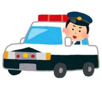 パトカーの窓から帽子を被った警察官が顔を出しているイラスト