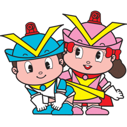 下を見ているフーくんと後ろに立つケイちゃんのイラスト