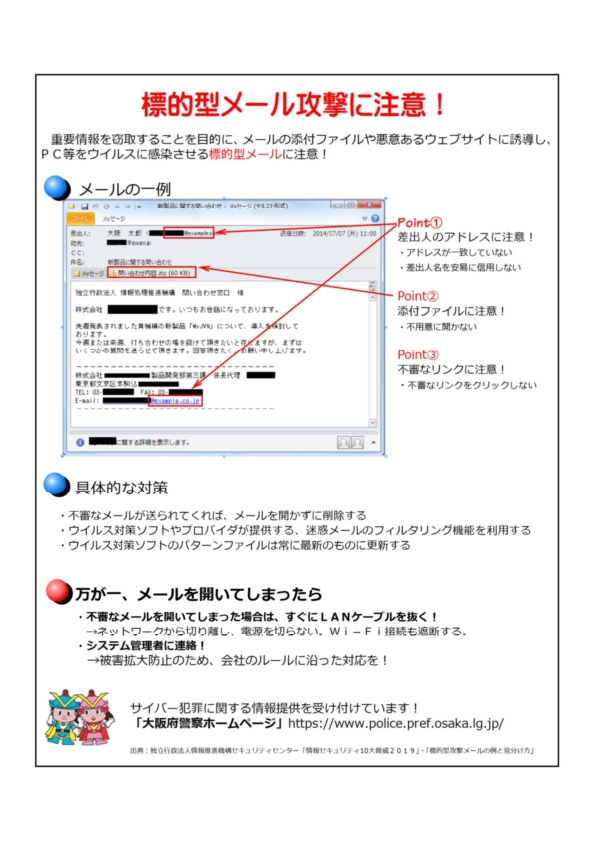 標的型メールを見分けるポイントと対策が書かれた画像