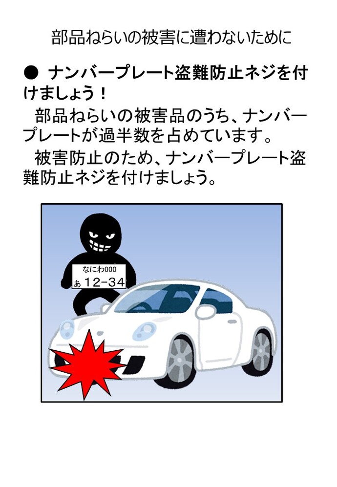 部品ねらいの被害に遭わないための詳細内容を説明した画像