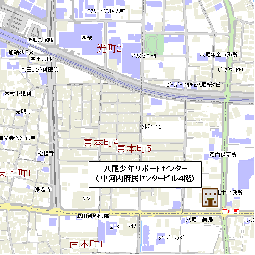 八尾少年サポートセンターの所在地の地図のイラスト