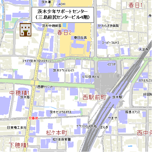 茨木少年サポートセンターの所在地の地図のイラスト