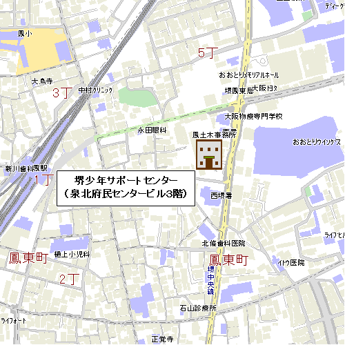 堺少年サポートセンターの所在地の地図のイラスト