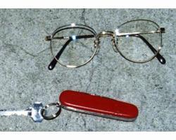 眼鏡（金縁）、鍵（キーホルダー付）の写真