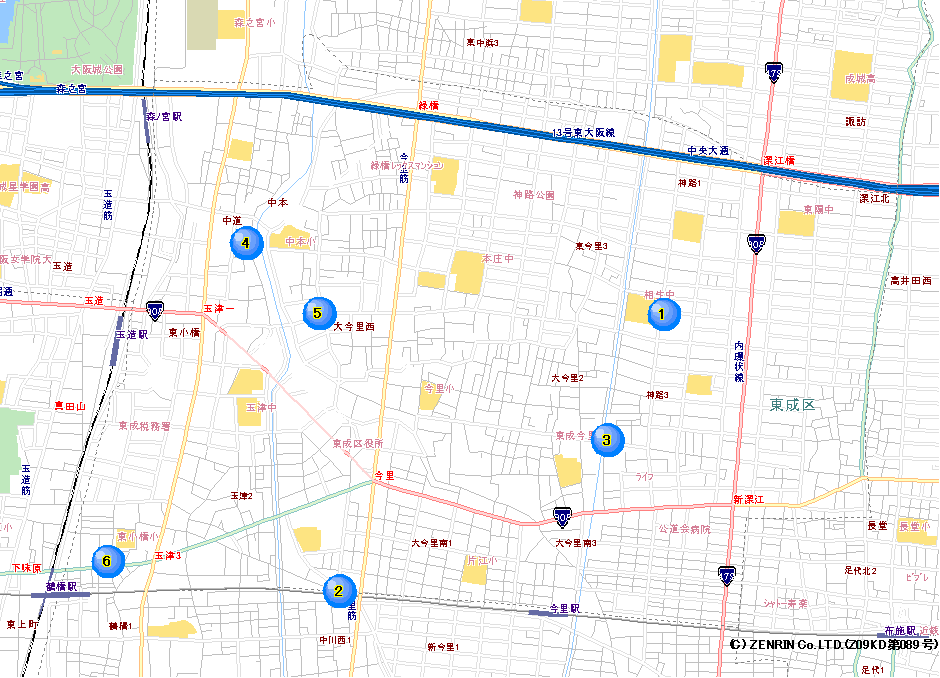 東成警察署交番位置マップのイラスト画像