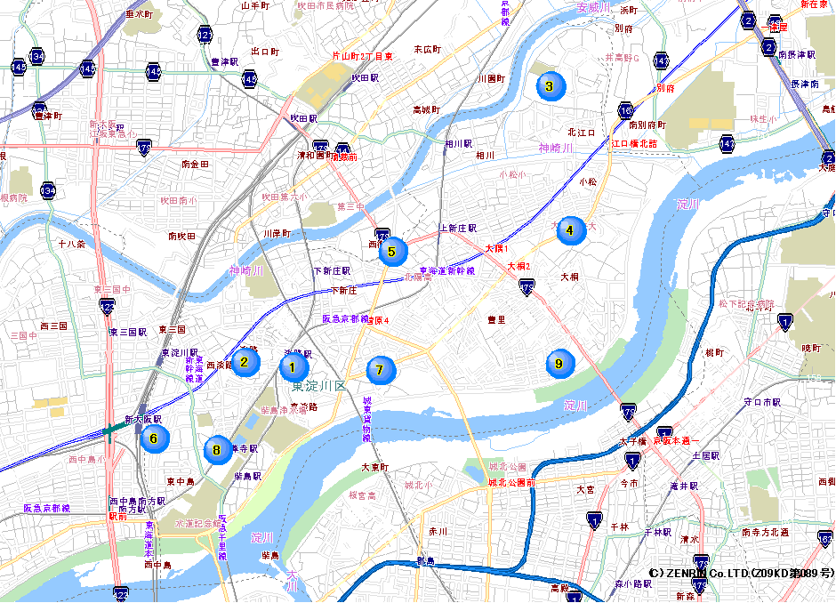 東淀川警察署交番位置マップのイラスト画像
