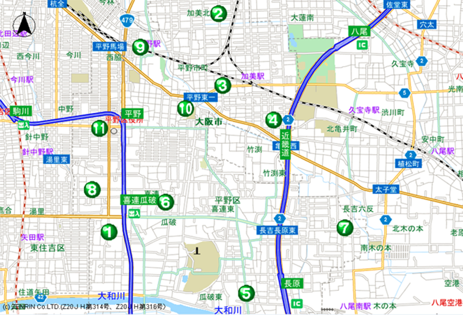 平野警察署交番位置マップのイラスト画像