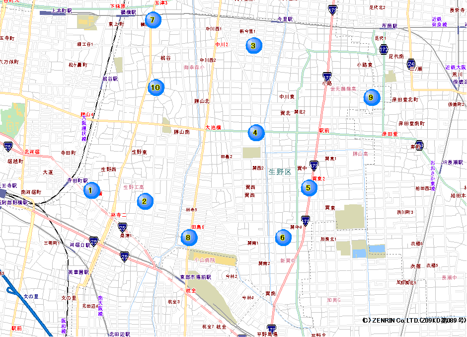 生野警察署交番位置マップのイラスト画像