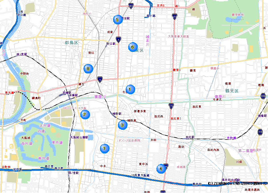 城東警察署交番位置マップのイラスト画像