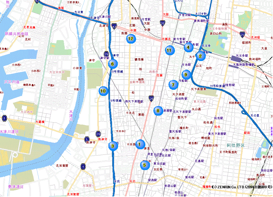 西成警察署交番位置マップのイラスト画像