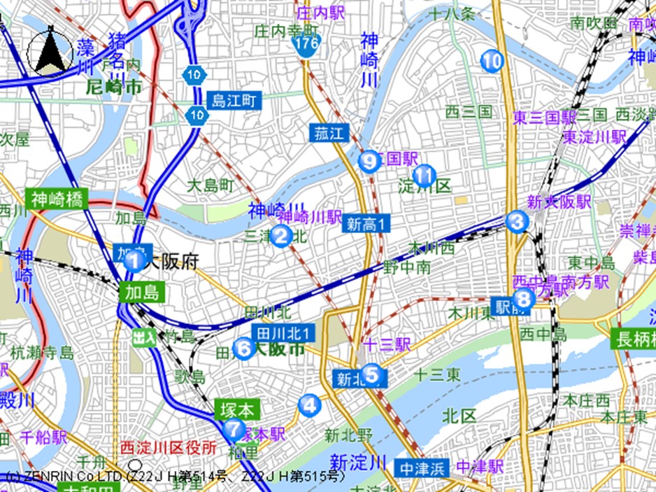 淀川警察署交番位置マップ