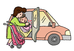 チャイルドシートに子供を乗せているイラスト