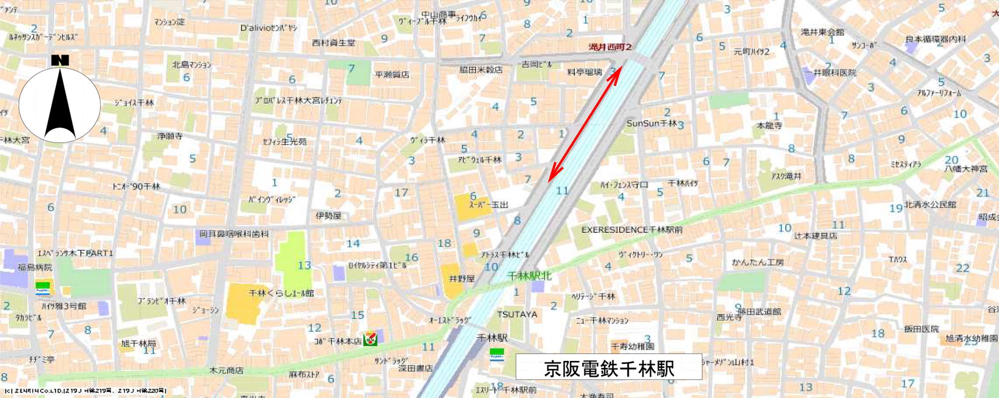 守口市の貨物集配中の貨物車に配意した駐車規制実施場所の地図