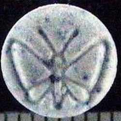 MDMA錠剤の写真。水色の錠剤に蝶々の刻印