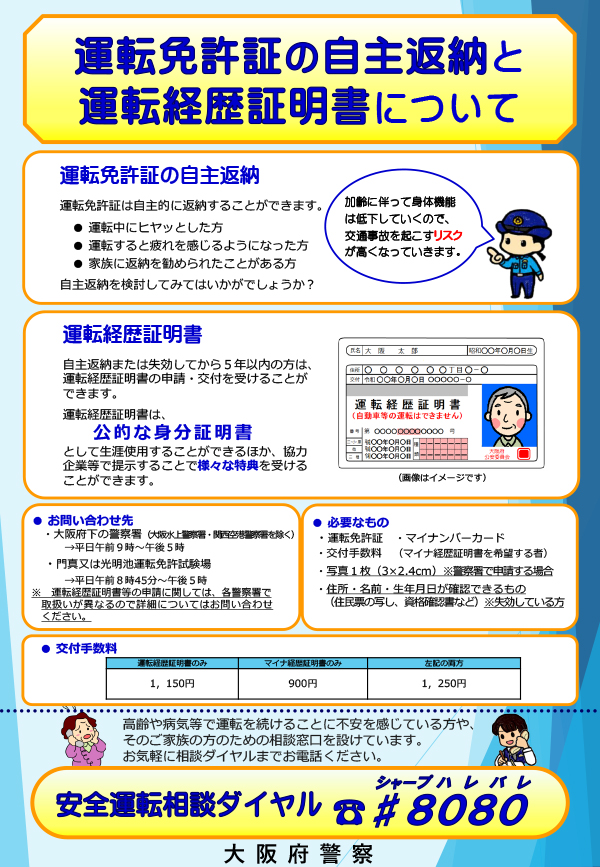 運転免許証の自主返納と運転経歴証明書についてのチラシの画像