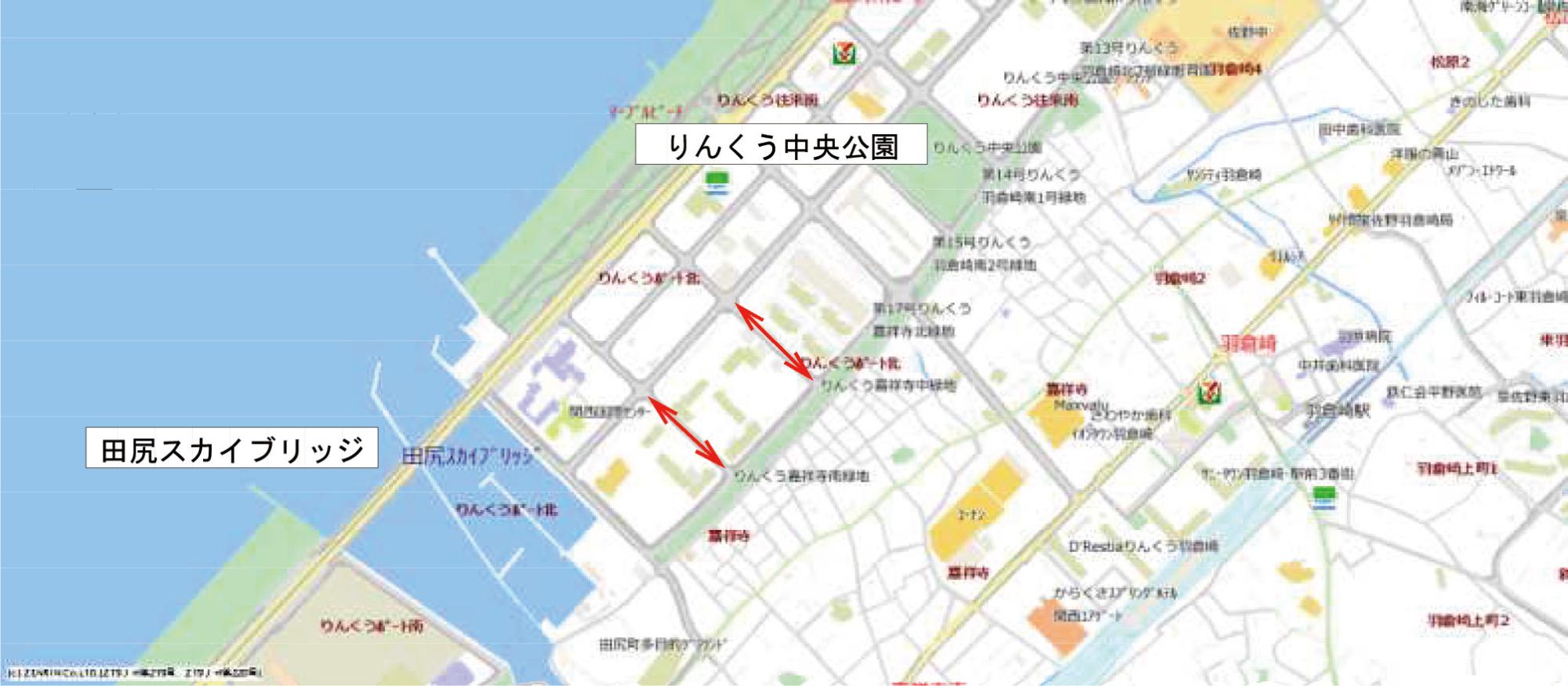 泉南郡田尻町の貨物集配中の貨物車に配意した駐車規制実施場所の地図