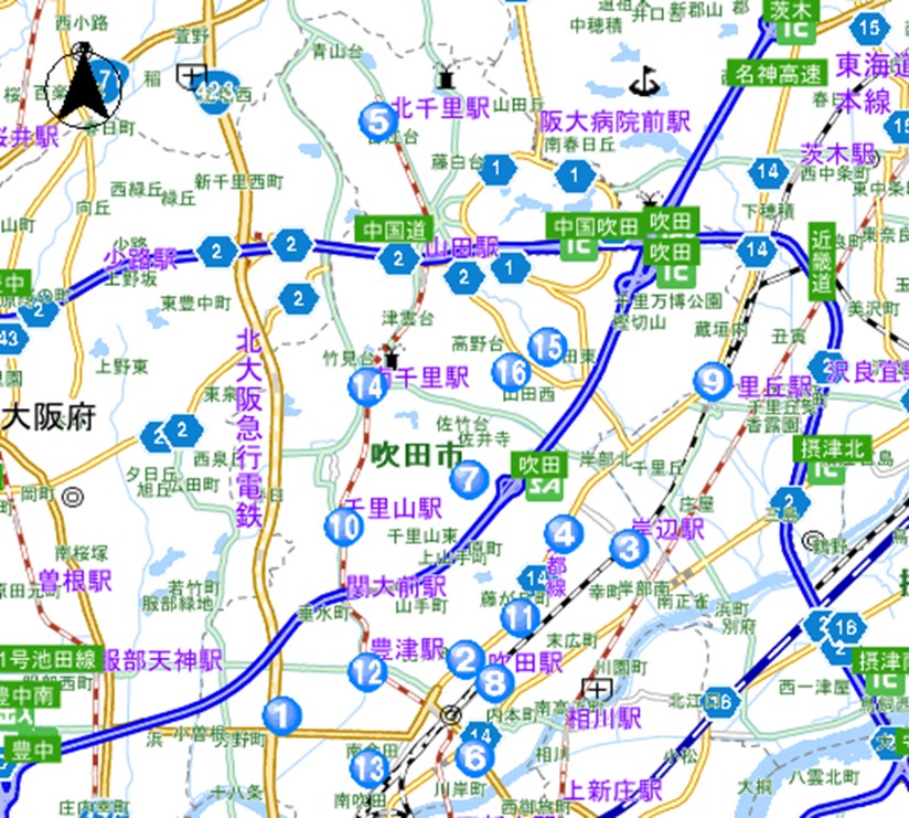 吹田警察署交番位置マップのイラスト画像