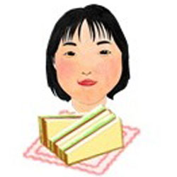 サンドウィッチの前にいるエマのイラスト