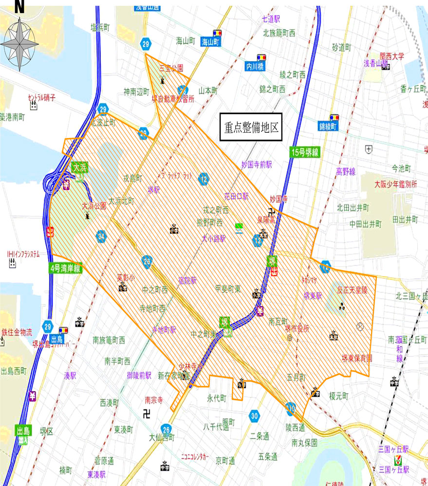 堺駅・堺東駅周辺地区 中域図