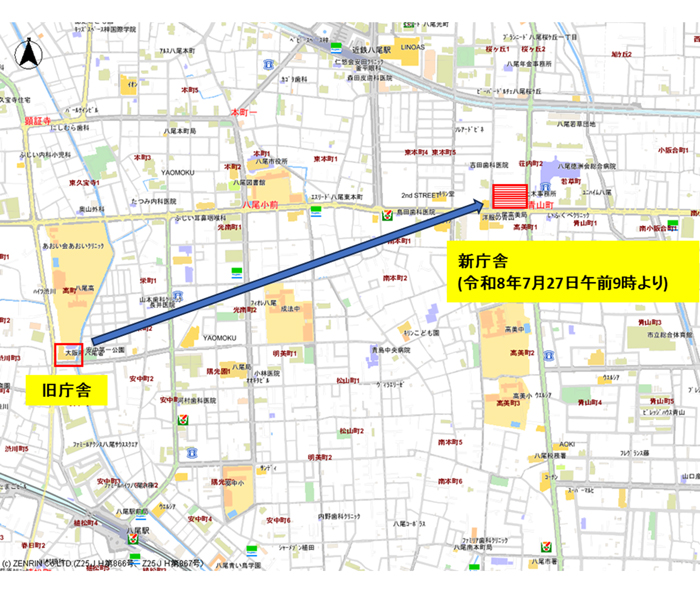 八尾警察署新庁舎地図