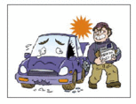 男性が車を壊してナンバープレートを盗んでいるイラスト