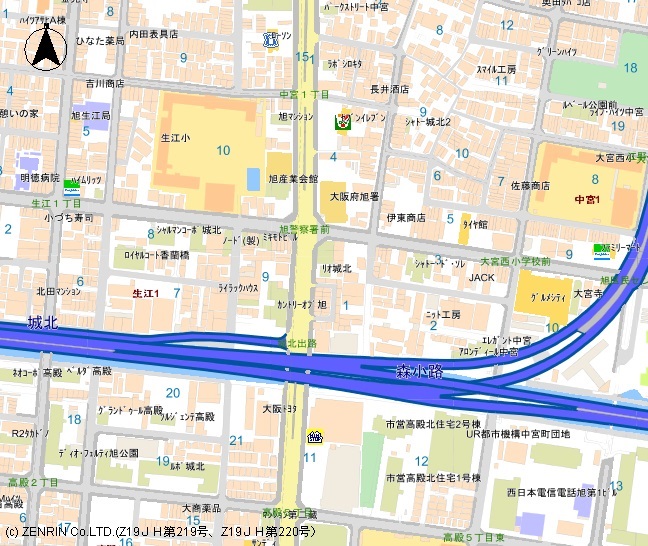 大阪府旭警察署を中心としたアクセス地図の画像