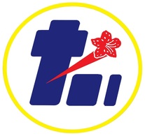 ひらがなの「た」の文字を表現し、一部に赤色のつつじの花が使われている大正区のシンボルマーク