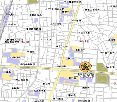 生野警察署交番の周辺が書かれたイラスト地図